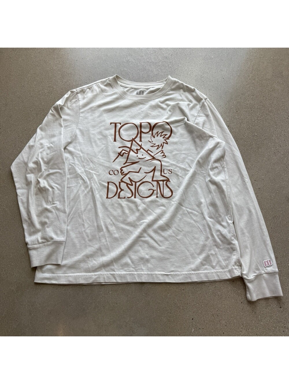 Topo Designs T-Shirt Mens XL ivory Long Sleeve Graphic Wavy Tee Organic Cotton